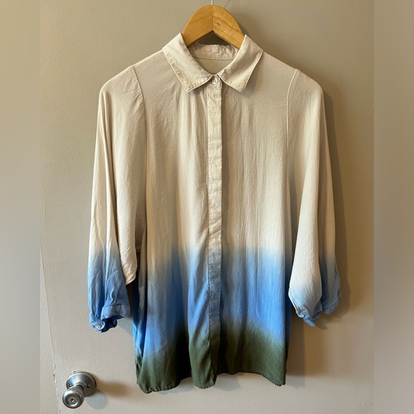 Oversized, dip dye, button down tunic blouse - Picture 1 of 4